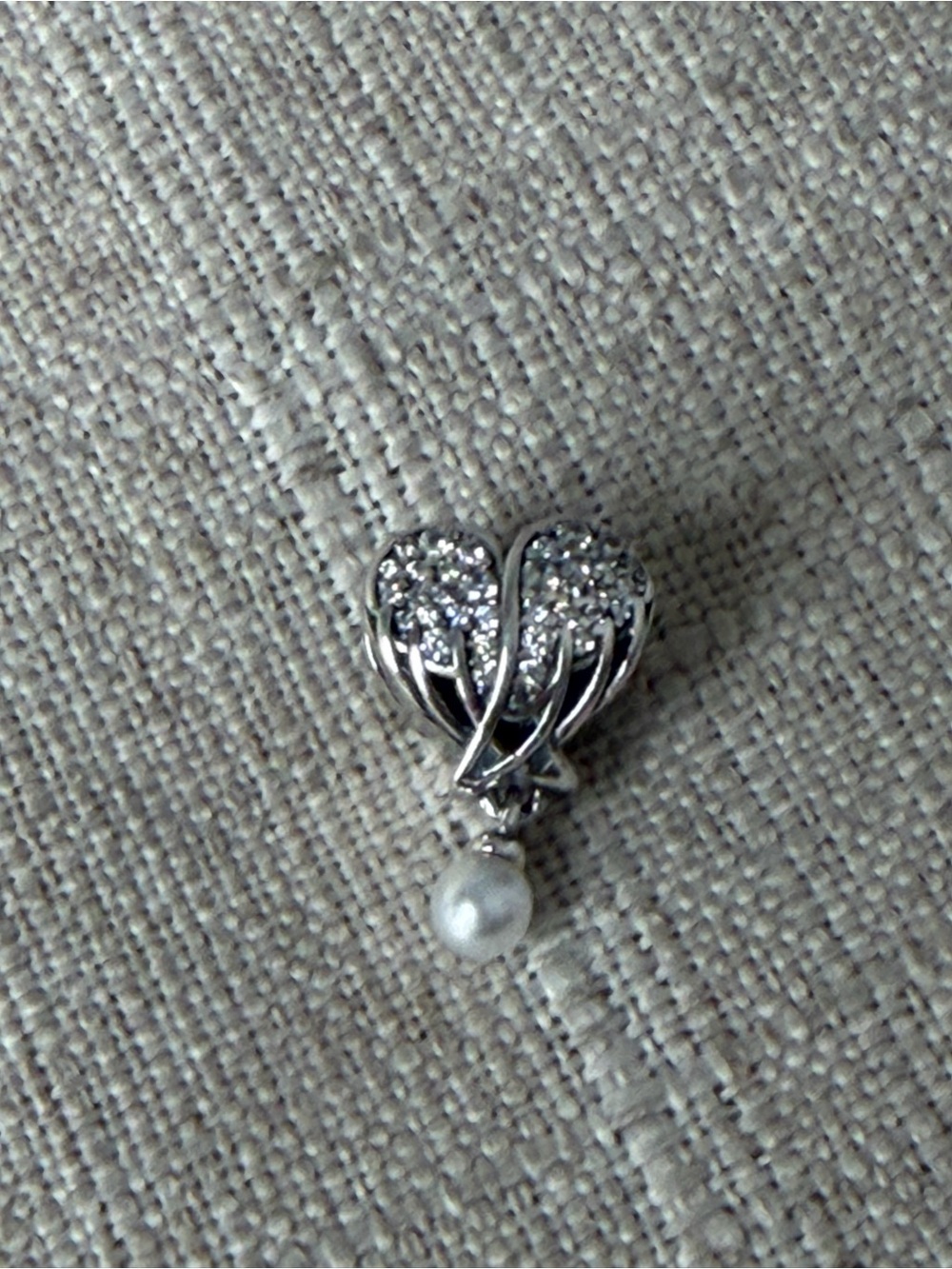 Silver Heart Pearl Drop Pendant with Crystals